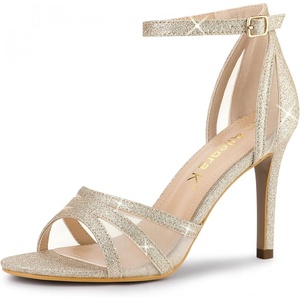 image:imageAllegra K Womens Glitter Ankle Strap Stiletto Heels SandalsLight Gold