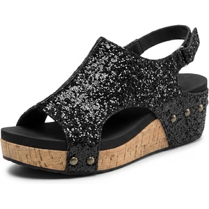 image:imageAllegra K Womens Peeptoe Glitter Hollow Out Platform Adjustable Buckle Strap SandalsBlack
