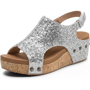 image:imageAllegra K Womens Peeptoe Glitter Hollow Out Platform Adjustable Buckle Strap SandalsSilver