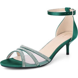 image:imageAllegra K Womens Rhinestone Mesh Kitten Dark Green Heels Sandals 75 m US