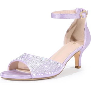 image:imageAllegra K Womens Rhinestone Satin Ankle Strap Kitten Heels SandalsLavender
