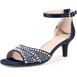 image:imageAllegra K Womens Rhinestone Satin Ankle Strap Kitten Heels SandalsNavy Blue