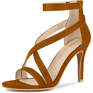 image:imageAllegra K Womens Stiletto Heel Ankle Strap Sandals  3 34 inches Heel Open Toe Comfortable Faux Suede perfect for Evening Party Wedding Date NightBrown