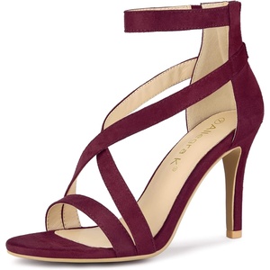 image:imageAllegra K Womens Stiletto Heel Ankle Strap Sandals  3 34 inches Heel Open Toe Comfortable Faux Suede perfect for Evening Party Wedding Date NightBurgundy