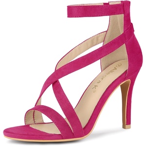 image:imageAllegra K Womens Stiletto Heel Ankle Strap Sandals  3 34 inches Heel Open Toe Comfortable Faux Suede perfect for Evening Party Wedding Date NightHot Pink