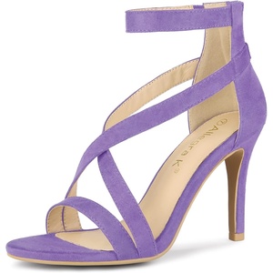 image:imageAllegra K Womens Stiletto Heel Ankle Strap Sandals  3 34 inches Heel Open Toe Comfortable Faux Suede perfect for Evening Party Wedding Date NightLight Purple