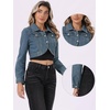 image:imageAllegra K Denim Jacket for Womens 2025 Casual Collared Long Sleeve Crop Jean JacketsGrey Blue