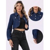 image:imageAllegra K Denim Jacket for Womens 2025 Casual Collared Long Sleeve Crop Jean JacketsNavy Blue