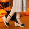 image:imageAllegra K Womens Platform Sandals Wedge Heel  3 78 inches Heel Espadrille Ankle Strap Comfortable Faux Suede perfect for Evening Party Wedding Date NightBlack