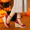 image:imageAllegra K Womens Platform Sandals Wedge Heel  3 78 inches Heel Espadrille Ankle Strap Comfortable Faux Suede perfect for Evening Party Wedding Date NightRed