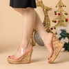 image:imageAllegra K Womens Wedge Heels Clear Platform Sandals  4 57 inches Heel Transparent Strap Slingback Comfortable PVC perfect for Evening Party Wedding Date NightPink Clear