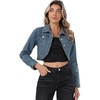 image:imageAllegra K Denim Jacket for Womens 2025 Casual Collared Long Sleeve Crop Jean JacketsGrey Blue