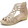 image:imageAllegra K Womens Rhinestone Hollow Out Back Zipper Platform Peeptoe SandalsLigth Brown
