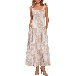 image:imageAllegra K Summer Smocked Dress for Women Spaghetti Strap Square Neck Ruffle Casual Flowy Long Maxi Sundress 2026Khaki