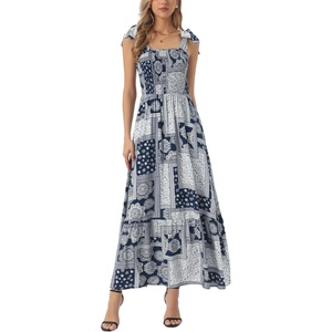image:imageAllegra K Summer Smocked Dress for Women Spaghetti Strap Square Neck Ruffle Casual Flowy Long Maxi Sundress 2026Navy Blue