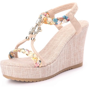 image:imageAllegra K Womens Bohemia Pull on Platform Wedge Heel SandalsBeige