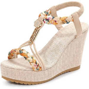 image:imageAllegra K Womens Bohemia Pull on Platform Wedge Heel SandalsBeige1