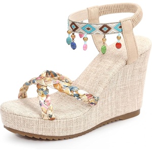 image:imageAllegra K Womens Bohemia Pull on Platform Wedge Heel SandalsBeige4