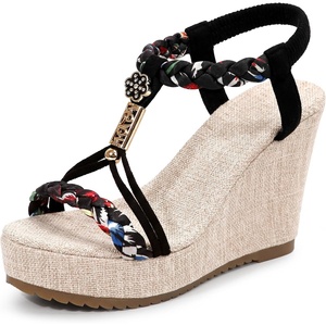 image:imageAllegra K Womens Bohemia Pull on Platform Wedge Heel SandalsBlack1
