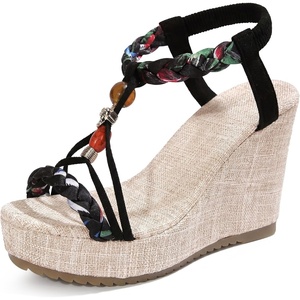 image:imageAllegra K Womens Bohemia Pull on Platform Wedge Heel SandalsBlack3