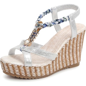 image:imageAllegra K Womens Bohemia Pull on Platform Wedge Heel SandalsSilver1