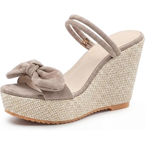 image:imageAllegra K Womens Bow Doublestrap Plaid Platform Slip SandalsBeige