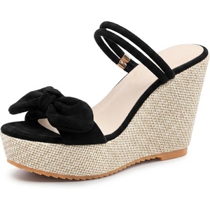 image:imageAllegra K Womens Bow Doublestrap Plaid Platform Slip SandalsBlack