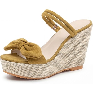 image:imageAllegra K Womens Bow Doublestrap Plaid Platform Slip SandalsYellow
