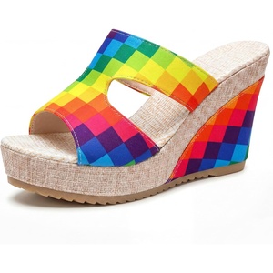 image:imageAllegra K Womens Colorful Printed Hollowout Platform PeepToe Slip SandalsColorful