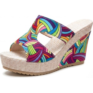 image:imageAllegra K Womens Colorful Printed Hollowout Platform PeepToe Slip SandalsPurple