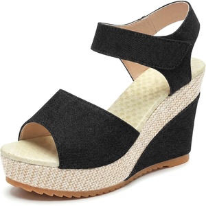 image:imageAllegra K Womens Denim Platform Hook Loop Peeptoe SandalsBlack