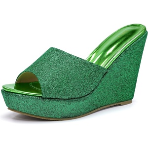 image:imageAllegra K Womens Glitter Platform Slip on Wedge Heels Green Sandals 7 m US