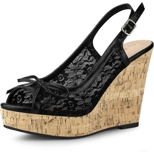 image:imageAllegra K Womens Lace Platform Wedges Wedge Heel SandalsBlack