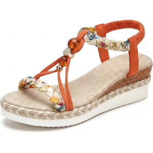 image:imageAllegra K Womens Plaid Beaded Platform Elastic Band SandalsOrange