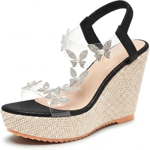 image:imageAllegra K Womens Plaid Rhinestone Butterfly Transparent Band Platform SandalsBlack