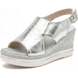 image:imageAllegra K Womens Plaid Solid Color Hollowout Buckle Platform Peeptoe SandalsSilver