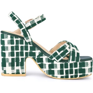 image:imageAllegra K Womens Platform Heels Open Toe Plaid Chunky Heel SandalsGreen