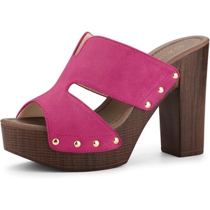 image:imageAllegra K Womens Platform Sandal Block Heel  4 34 inches Heel Slides Slingback Comfortable Faux Suede perfect for Evening Party Wedding Date NightHot Pink