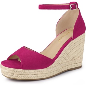 image:imageAllegra K Womens Platform Sandals Wedge Heel  3 78 inches Heel Espadrille Ankle Strap Comfortable Faux Suede perfect for Evening Party Wedding Date NightHot Pink