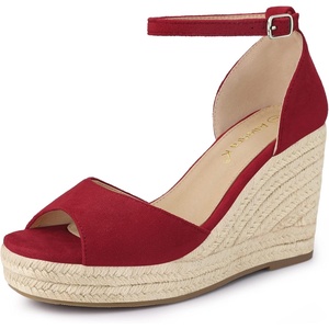 image:imageAllegra K Womens Platform Sandals Wedge Heel  3 78 inches Heel Espadrille Ankle Strap Comfortable Faux Suede perfect for Evening Party Wedding Date NightRed
