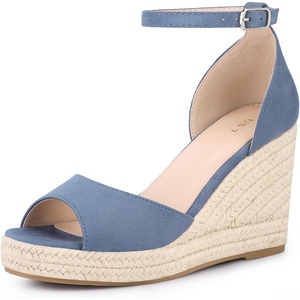 image:imageAllegra K Womens Platform Sandals Wedge Heel  3 78 inches Heel Espadrille Ankle Strap Comfortable Faux Suede perfect for Evening Party Wedding Date NightHaze Blue