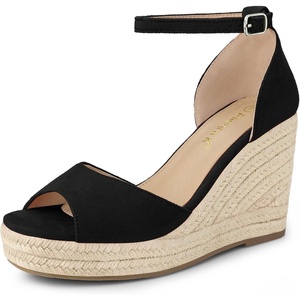 image:imageAllegra K Womens Platform Sandals Wedge Heel  3 78 inches Heel Espadrille Ankle Strap Comfortable Faux Suede perfect for Evening Party Wedding Date NightBlack