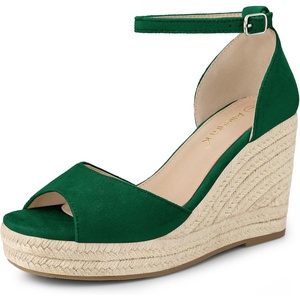 image:imageAllegra K Womens Platform Sandals Wedge Heel  3 78 inches Heel Espadrille Ankle Strap Comfortable Faux Suede perfect for Evening Party Wedding Date NightDark Green