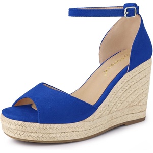 image:imageAllegra K Womens Platform Sandals Wedge Heel  3 78 inches Heel Espadrille Ankle Strap Comfortable Faux Suede perfect for Evening Party Wedding Date NightDark Blue