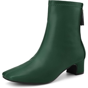 image:imageAllegra K Womens Square Toe Block Heels Ankle Boots  Low Heeled Back Zip ChunkyHeel 18 Inches Party Halloween days Christmas Days Dating EveningDark Green