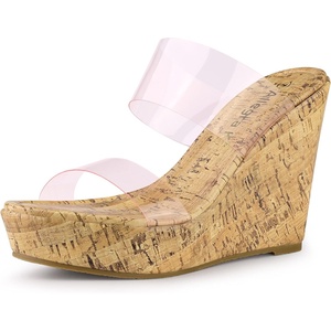 image:imageAllegra K Womens Wedge Heels Clear Platform Sandals  4 57 inches Heel Transparent Strap Slingback Comfortable PVC perfect for Evening Party Wedding Date NightPink Clear