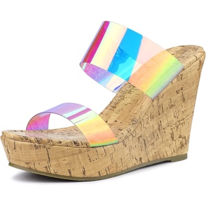 image:imageAllegra K Womens Wedge Heels Clear Platform Sandals  4 57 inches Heel Transparent Strap Slingback Comfortable PVC perfect for Evening Party Wedding Date NightColorful