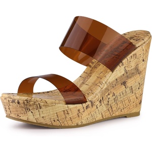 image:imageAllegra K Womens Wedge Heels Clear Platform Sandals  4 57 inches Heel Transparent Strap Slingback Comfortable PVC perfect for Evening Party Wedding Date NightBrown Clear