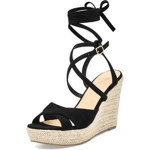 image:imageAllegra K Womens Wedges Espadrilles Cross Strap Lace Up Platform Wedge Heels SandalsBlack