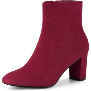 image:imageAllegra K Womens Chunky Heels Zipper Ankle Boots  Round Toe Wide Calf Heel 3 Inches Party Halloween days Christmas Days Dating EveningBurgundy
